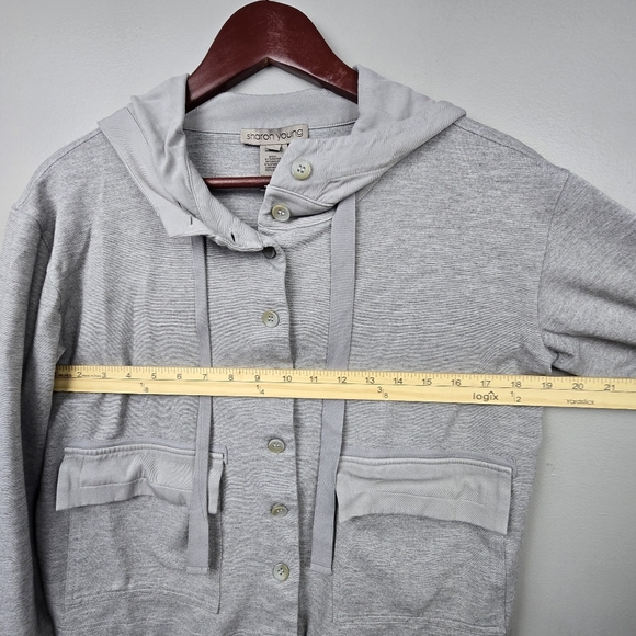 SHARON YOUNG Lightweight Button Down Jacket Cropped Gray Womens Size S‎ - Picture 7 of 7